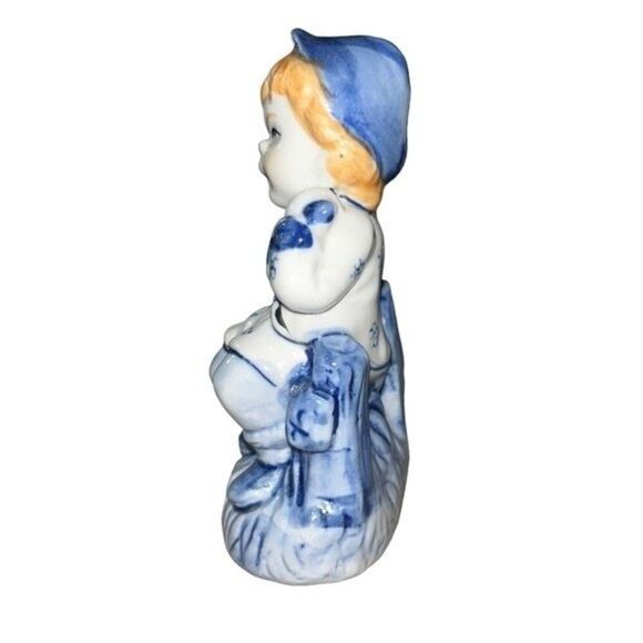 Vintage Porcelain Hand-painted Figurine Redhead Boy on Bench Playing Mandolin - Picture 5 of 12